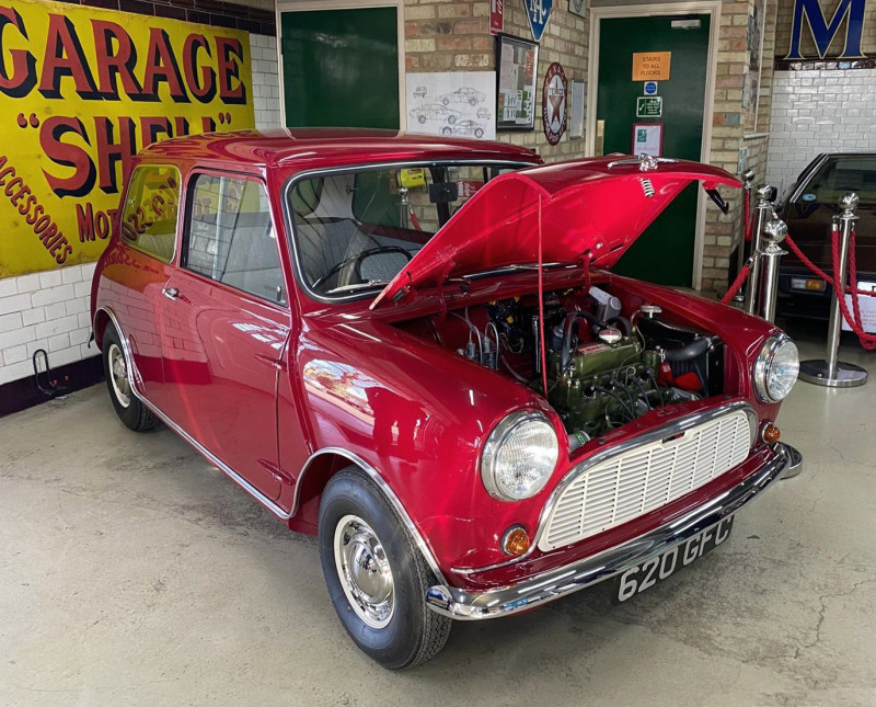 1959 Mini with open bonnet